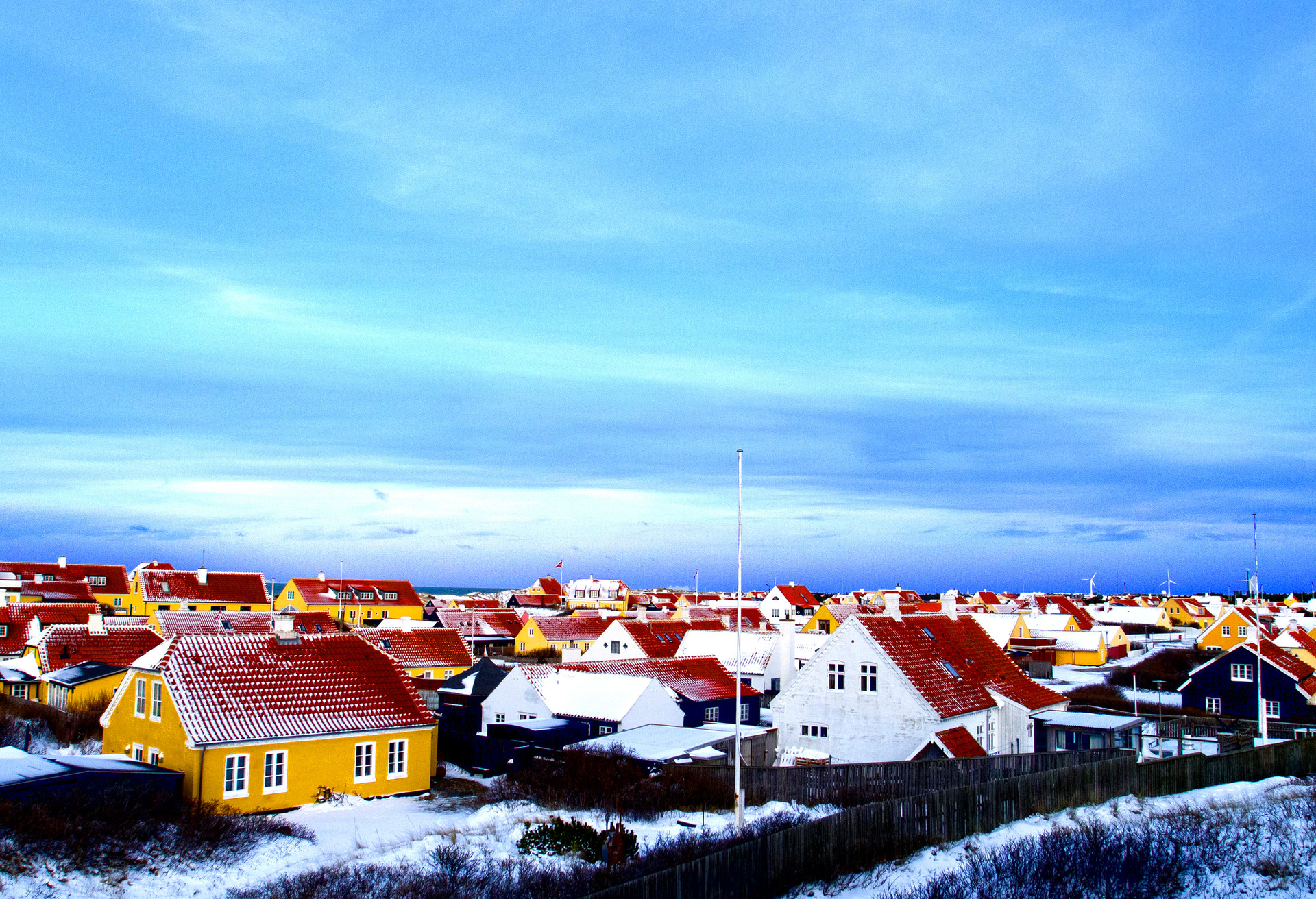 Winter view over houses in Skagen Denmark.