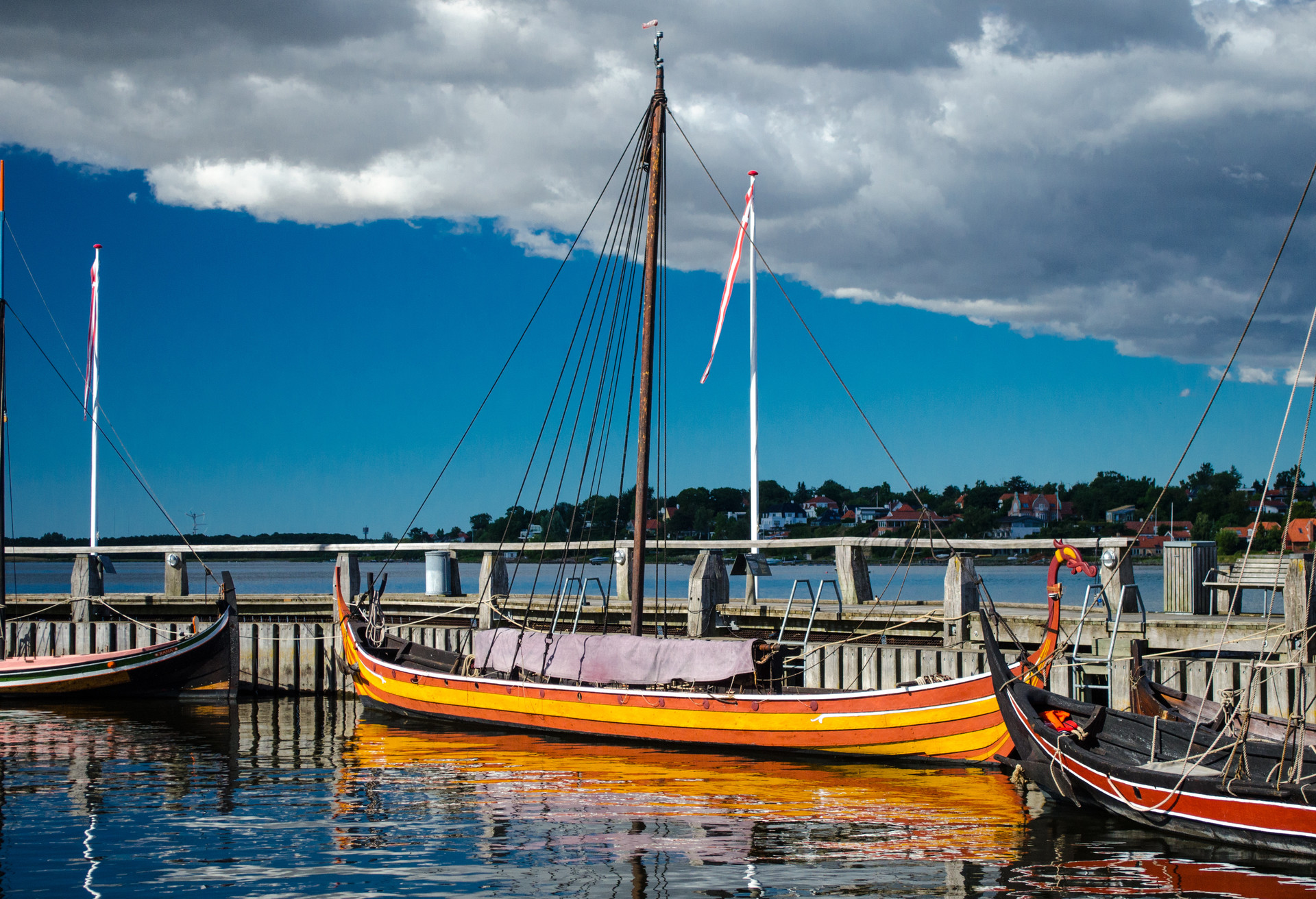 Viking ships near the Rosklide fjord in denmark