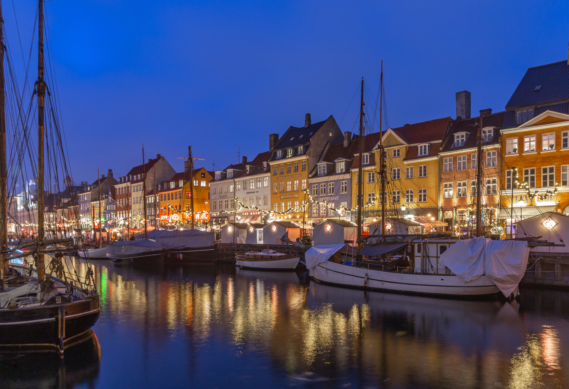 Copenhagen Nyhavn by night in December