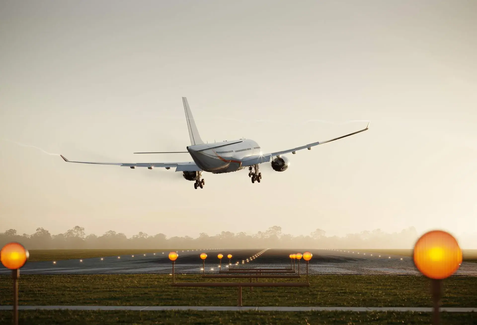 A plane taking off from the airport runway