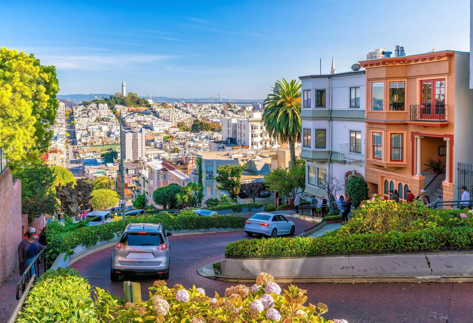 View of San Francisco from the top of a street