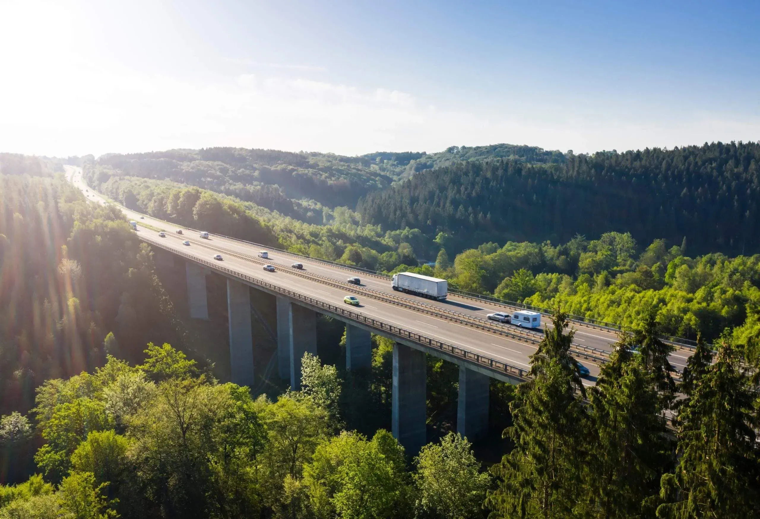 Motorway view in Germany with cars and trucks on it