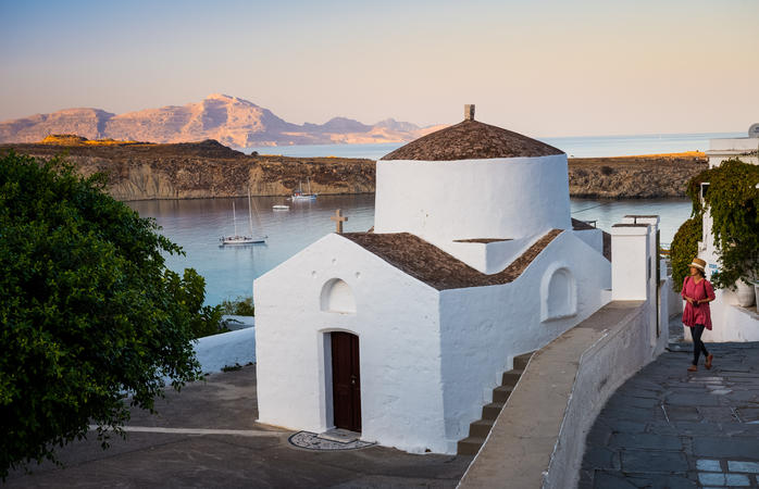 St George's Chapel at the Lindos, Rhodes, Greece.