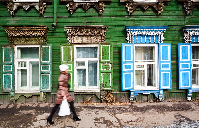 Traditionelt træhus i Irkutsk - På tur med Den Transsibiriske Jernbane