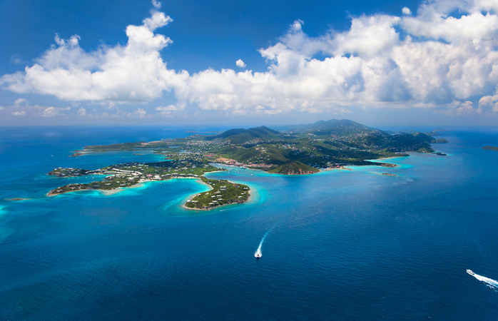 aerial shot of East End of St. Thomas in US Virgin Islands, taken from a light aircraft