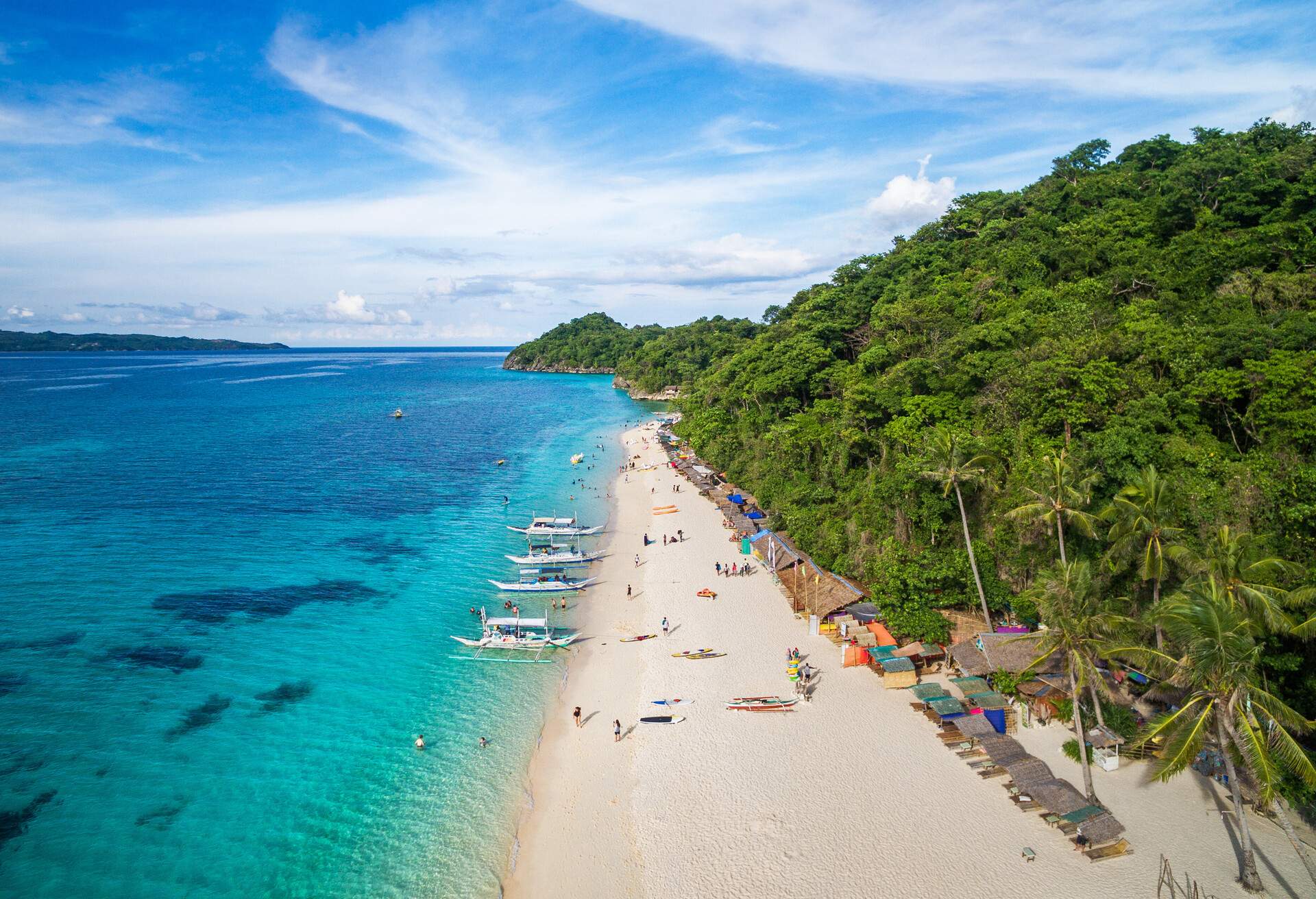 Boracay Island, Philippines, aerial view of Puka Shell Beach on a sunny day