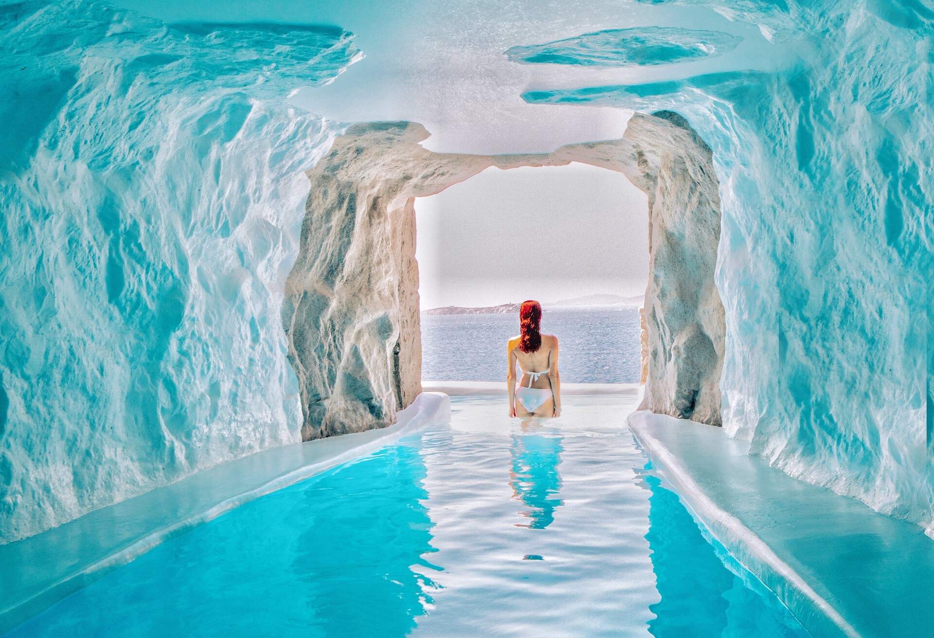 Luxury hotel pool in Mykonos, Greece