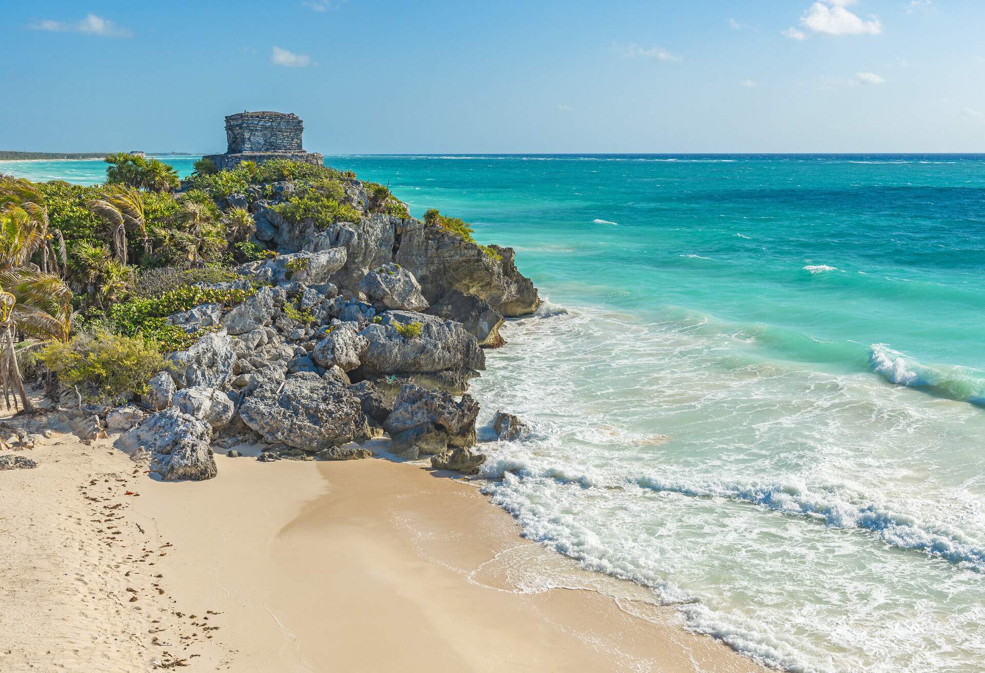 Beach by mayan ruins in Tulum, Mexico