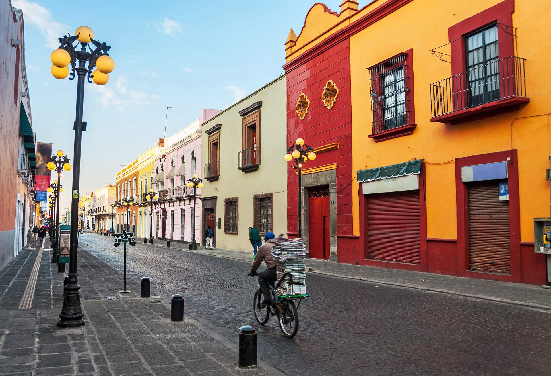 Colonial street in the old town of Puebla, Mexico
