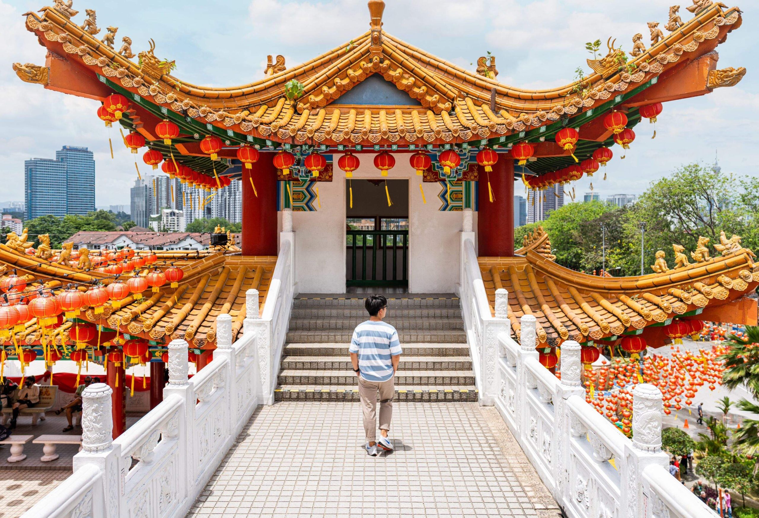 A tourist visits Thean Hou Chinese Temple in Kuala Lumpur.