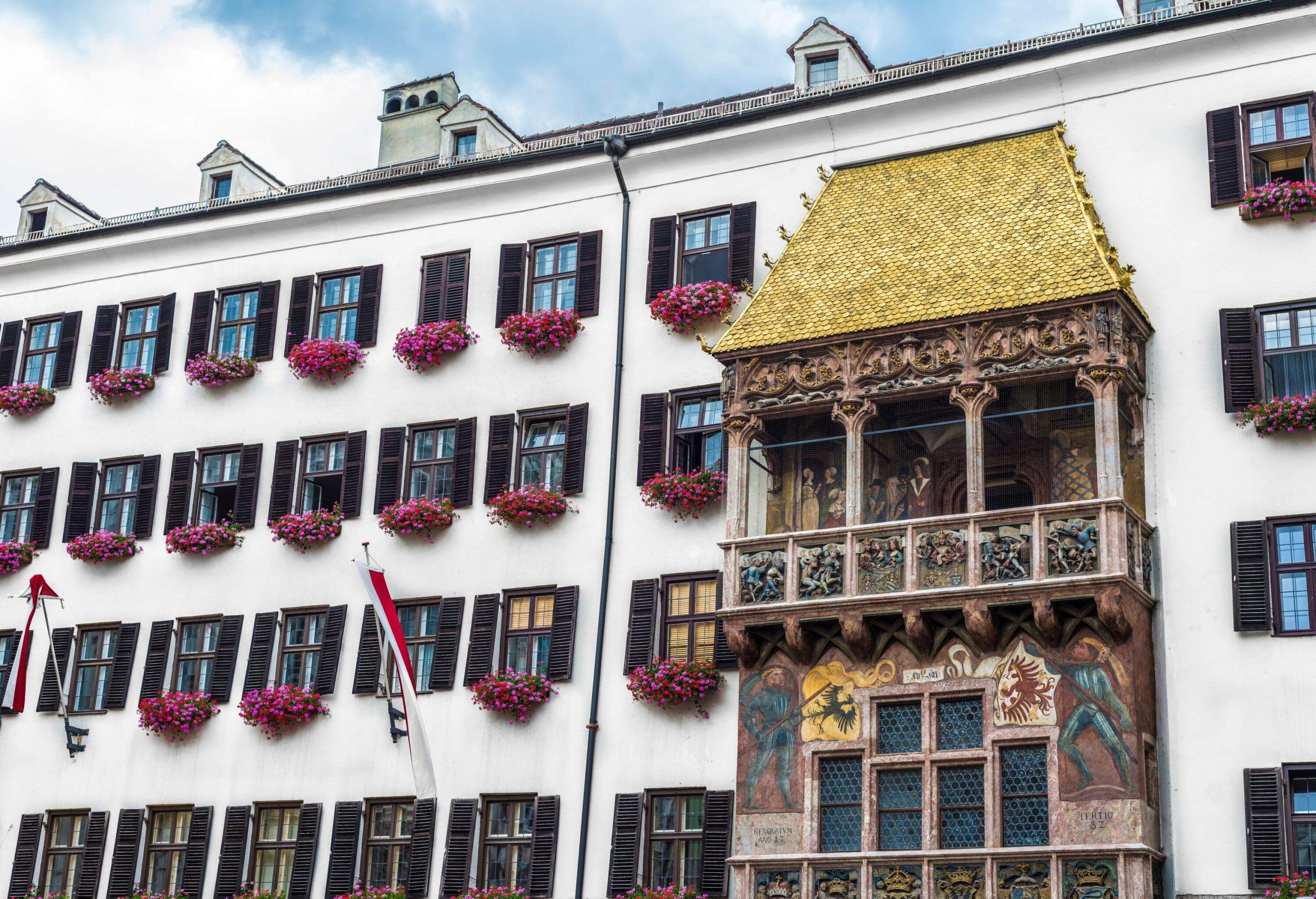 The Goldenes Dachl (Golden Roof), completed in 1500 with 2,738 fire-gilded copper tiles for Emperor Maximilian I to mark his wedding to Bianca Maria Sforza in Innsbruck, Austria.