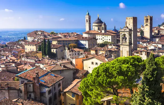 Landmarks Of Italy,Beautiful Medieval Town Of Bergamo.