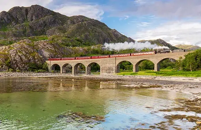 The famous steam train that runs from Fort William to Mallaig in the Scottish Highlands.