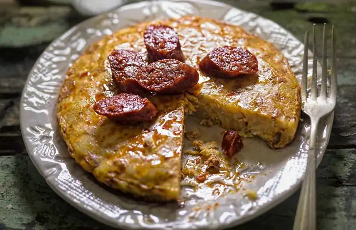 Spanish tortilla with chorizo sausage