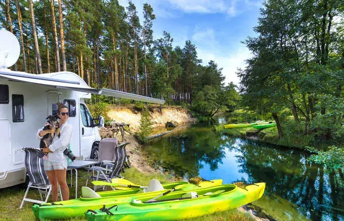 Holiday with a canoe in Wda river, Kashubian region, Poland