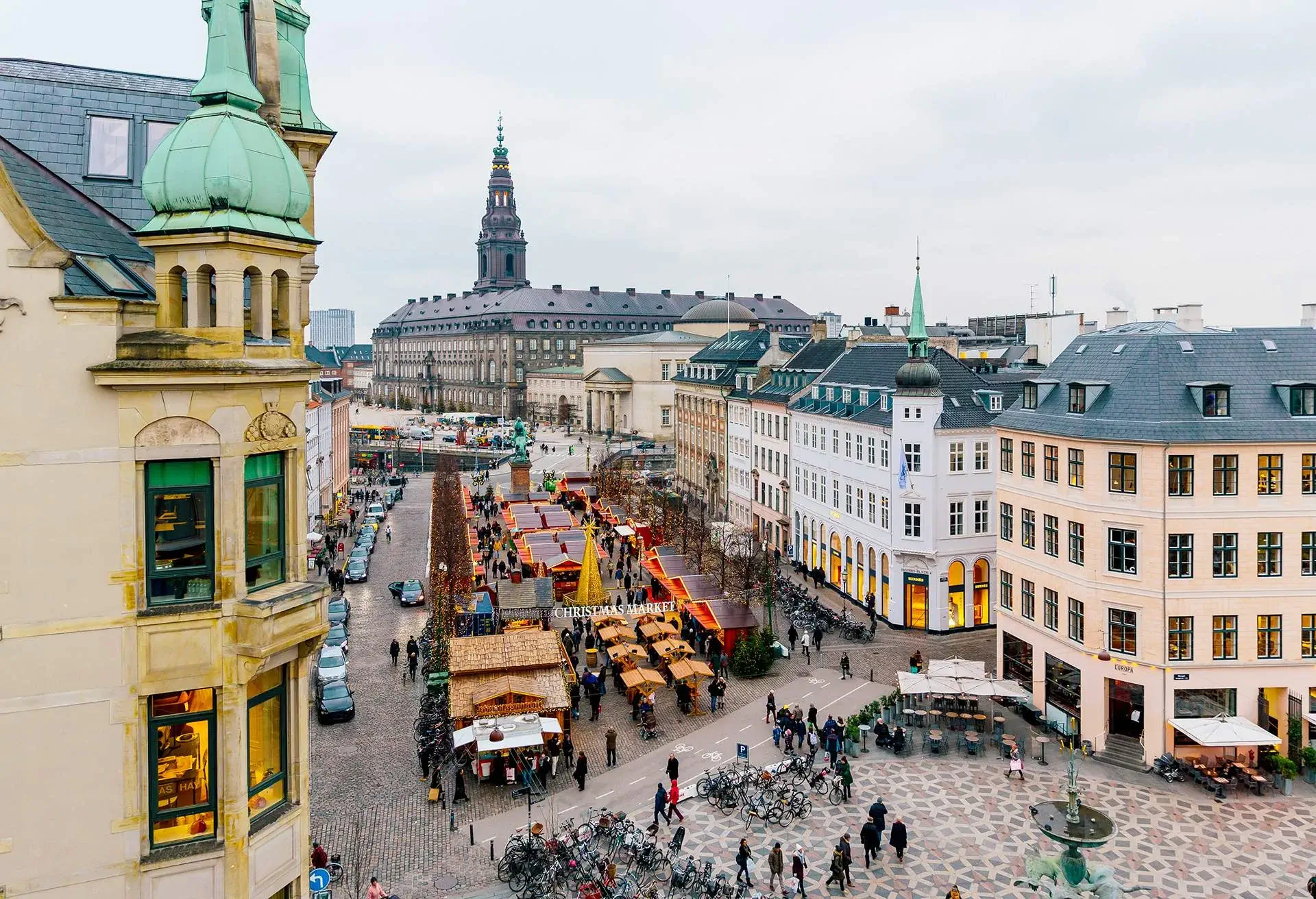 Daylight aerial view of Christmas Market in winter. denmark_copenhagen_hoejbro-plads_christmas-market