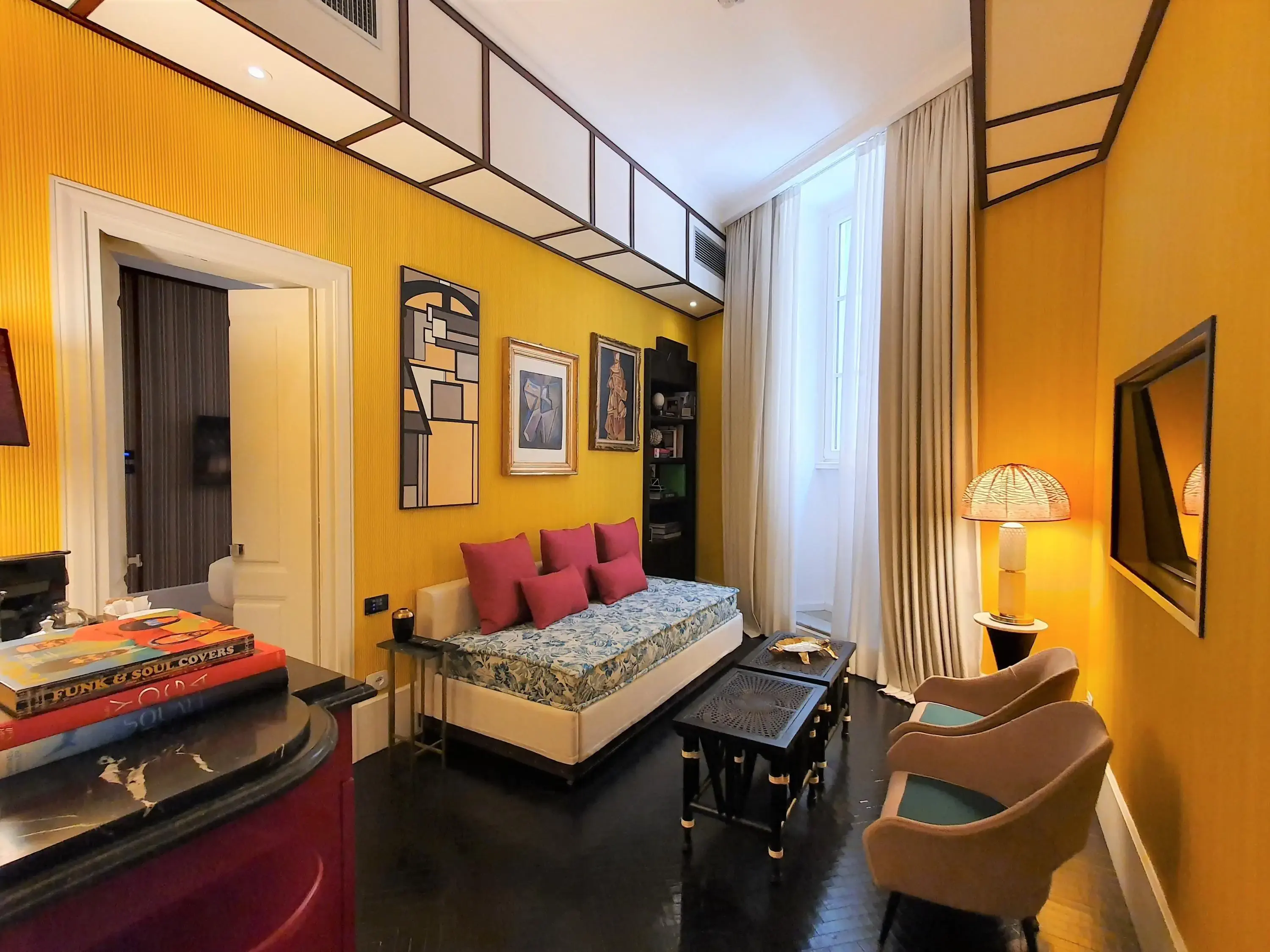 Yellow interior of a hotel room