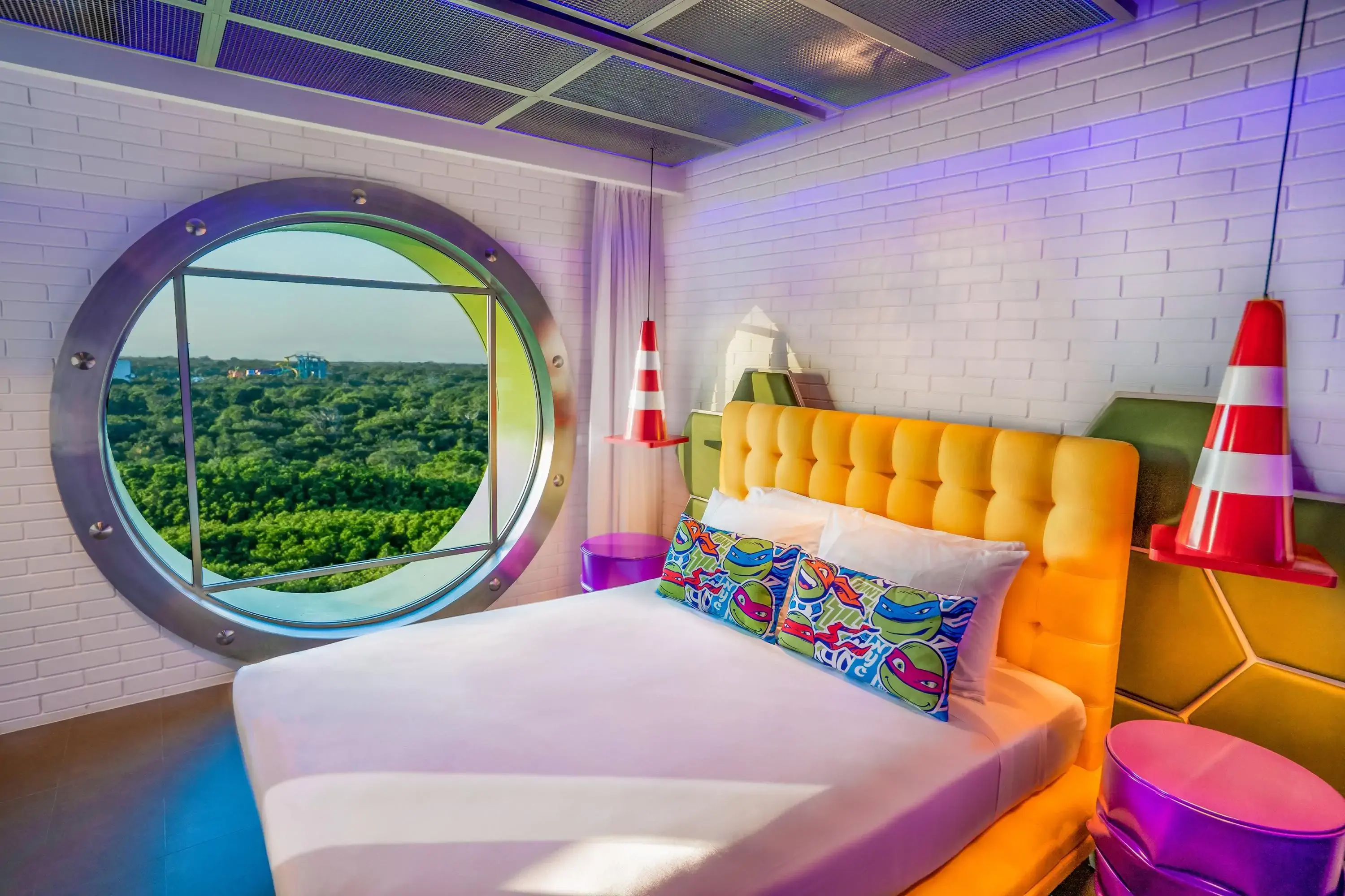 Colourful hotel room for children with jungle view