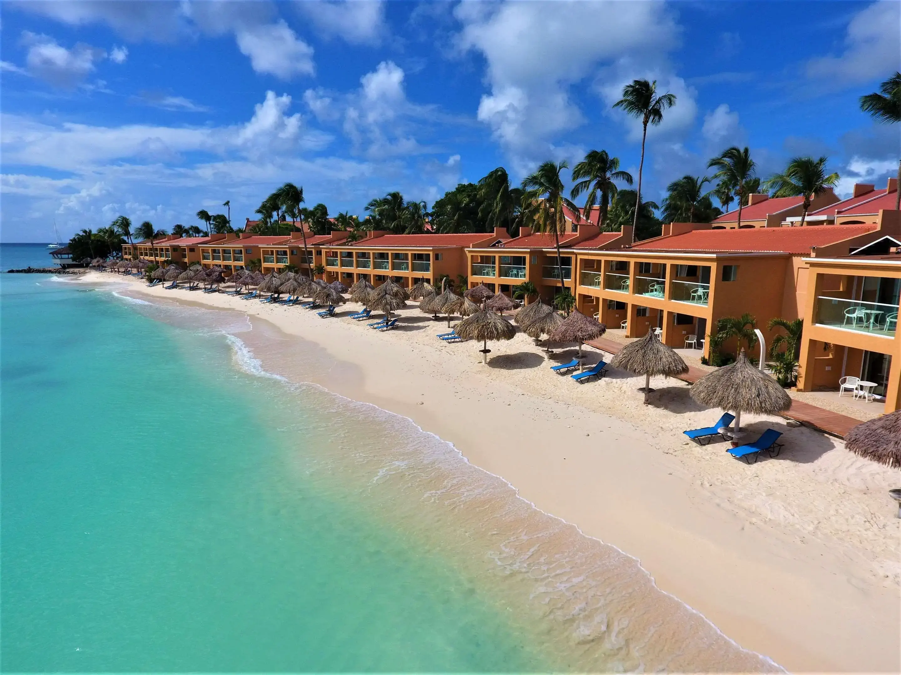 High angle view of a resort by a beach